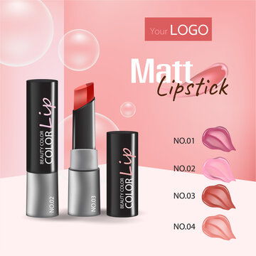 點擊來源直接獲取大圖文件 唇妝優(yōu)雅橫幅設計 具有逼真的 3 種強烈色彩口紅套裝包裝介紹的化妝品信息廣告海報向量插圖 模板 3d質感矢量日化商品主圖banner模板